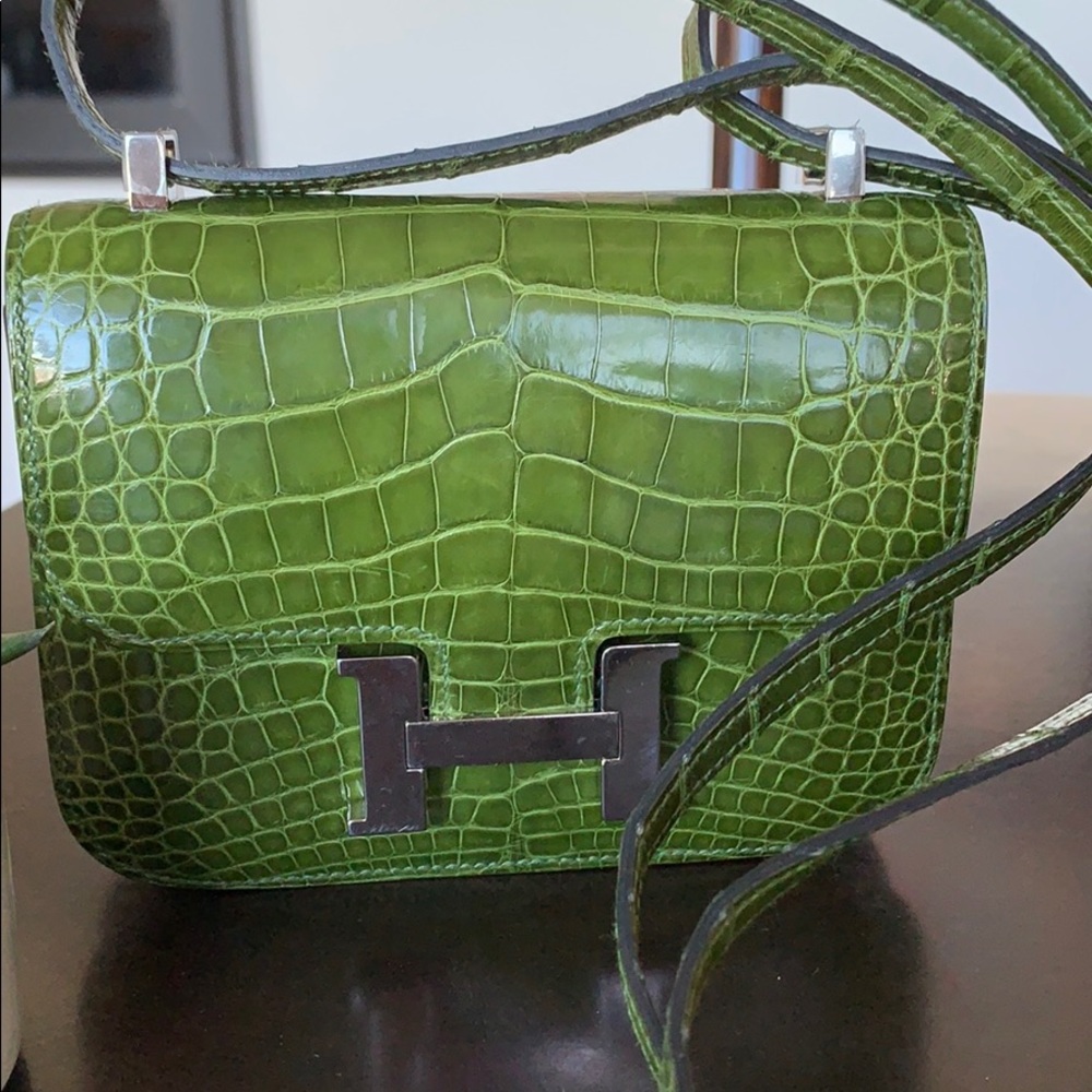 Hermès Crocodile Lime Green Mini Constance Bag Q - Picture 2 of 8